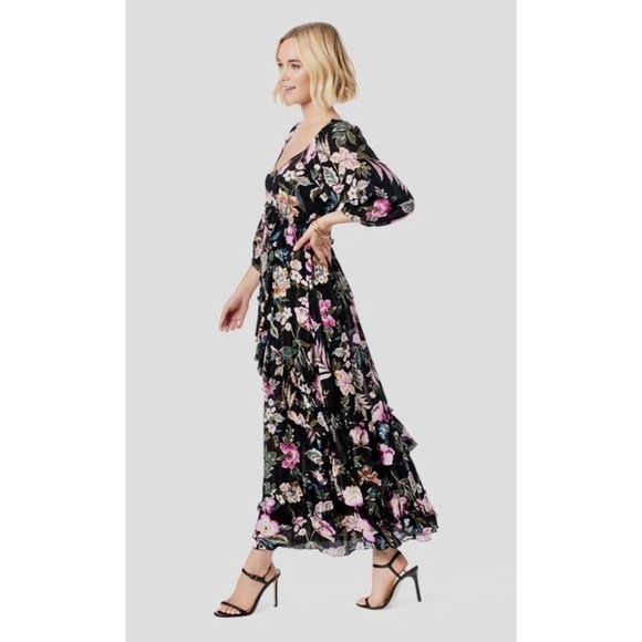 Jessica Simpson Damia Floral Balloon Sleeve Ruffle Tiered Maxi Dress Small NWT - Picture 2 of 16